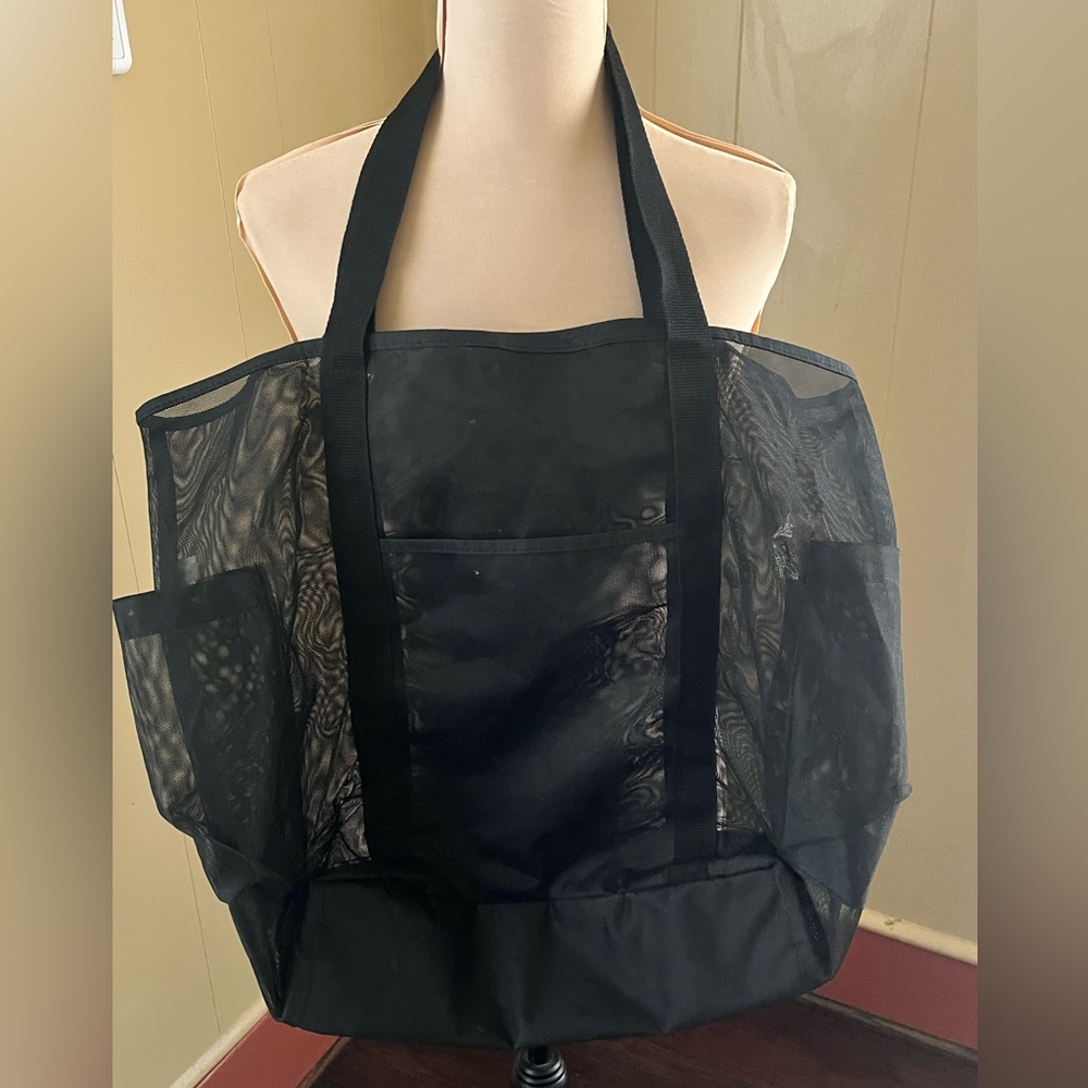 Shade & Shore Large Black Mesh Tote Bag Beach Pool Resort Neutral Minor Flaws